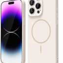 oakxco for iPhone 14 Pro Max Case Silicone Mag Safe, Magnetic Slim Thin Phone Case Compatible with Magsafe, Women Girls Cute Girly Aesthetic Soft Rubber Gel Safecase with Camera Cover, Beige