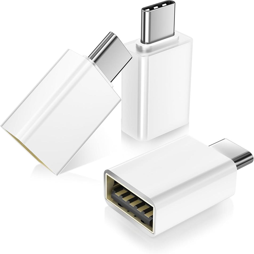 Basesailor USB C to USB Adapter 3Pack,USB C Male to USB A 3.0 Female Adapter,Type C Thunderbolt 4 OTG Converter for Apple MacBook Pro,iPad Air,Microsoft Surface Go,Samsung Galaxy S26,iPhone 17 17e 16 (White)