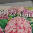 Hzppyz Welcome Spring Summer Hydrangea House Flag Double Sided, Pink Floral Flower Decorative Garden Yard Outdoor Large Decor, Seasonal Burlap Home Outside Decoration 28 x 40