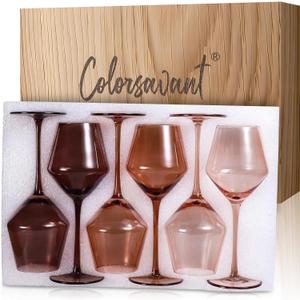 Brown Wine Glasses Set of 6  16oz Handblown Amber Stemmed VENUS Wine Glass, Millard Style Wine Glasses for Home Dinner Party for Kwanzaa