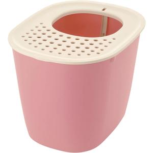 Richell PAW TRAX Top Entry Cat Litter Box, Hooded Cat Litter Pan, Enclosed Litter Box, Salmon Pink