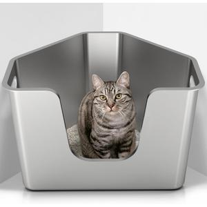 Stainless Steel Corner Cat Litter Box, Metal Litter Box with High Sided, One-piece Corner Cat Toilet, No Assembly Required, Non-Stick, No Odor Kitten Litter Pan, Easy to Clean, for Small Medium Cats