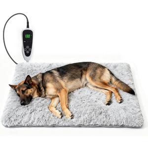 Dog Heating Pad 28x18 in with Smart Thermostat Switch and Power Line Protection Tube,Obtained MET and UL Dual Certification,Waterproof Puppy Heating Pad- Gray 1