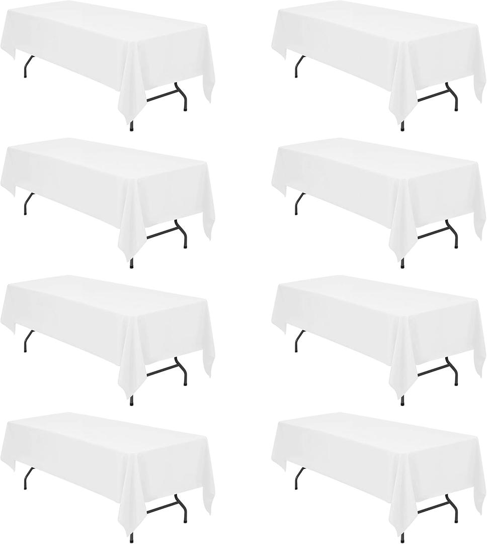 BRILLMAX 8 Pack White Tablecloths 60 x 126 Inch for 8ft Rectangle Tables - 150 GSM Polyester Fabric, 15" Standard Drop, Water, Stain & Wrinkle Resistant Cloth Cover for Wedding Banquet Dining Buffet