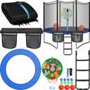 Trampoline Accessories Kit, Trampoline Replacement Pad 14ft 6 Poles Safety Net 3 Step Ladder and Storage Bag 2 in 1 Basketball Hoop Dartboards (No Poles)
