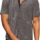 Verdusa Men's Glitter Button Down Shirt Short Sleeve Tops (Large)