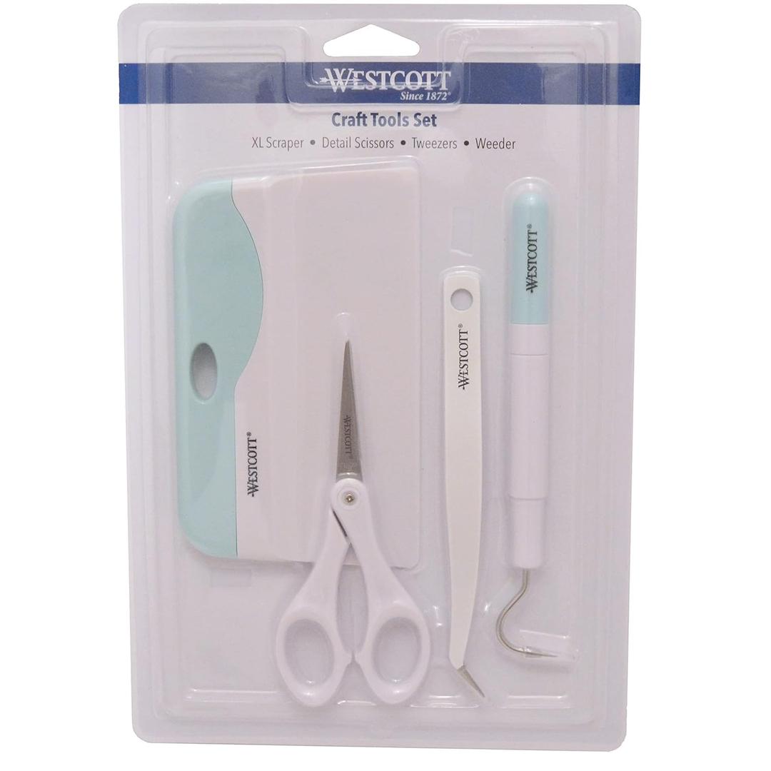 Westcott 00502 Die Cutting Crafting Tools Set with Crafting Tweezers, Detail Scissors, XL Scraper and Weeder Tool, 4 Piece
