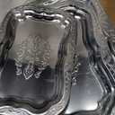 3-Pack Rectangular Silver Serving Tray, 3 Sizes Vintage Floral Engraved Mirror Decorative Tray, for Whiskey, Cookies, Charcuterie, Snacks, Desserts, Wedding Party