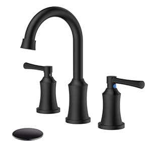 Hurran Bathroom Faucet 3 Hole, 8 Inch Widespread Bathroom Faucets with Pop-up Drain and Supply Line, Bathroom Sink Faucet for Sink, Vanity, RV, Matte Black