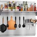 36"x24" Stove Backsplash, Stainless Steel Range Backsplash with Storage Shelf & Hooks - Easy Install Kitchen Splash Guard Wall Panel
