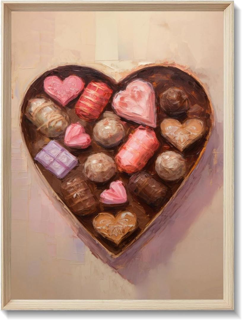FAEKSUR Framed Valentine's Day Wall Art Decor, Abstract Hearts Chocolate Wall Art for Living Room, Modern Home Decor for Bedroom, Bathroom, Kitchen, Farmhouse, Office (12"L x 16"W)