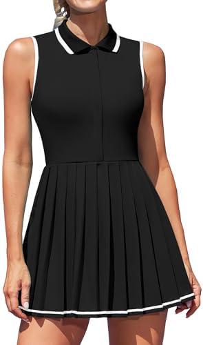 ATTRACO Women's Golf Dress with Built in Shorts and Bra Tennis Outfits Ribbed Polo Workout Dresses, Size: XL