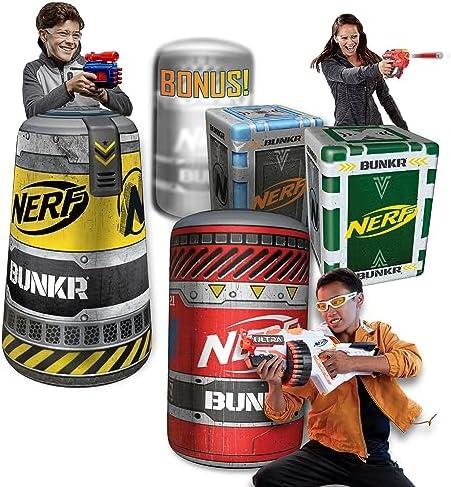 NERF BUNKR Officially Licensed Battle Royale Inflatable Bunker Battlezone - 13  Piece Barricade Set Crates Barrels