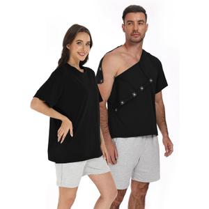 Magnetic Post Surgery Shirt for Men Women Tear Away Clothing Easy One-Handed Dressing Shoulder Surgery IV Access Dialysis (Black, M)