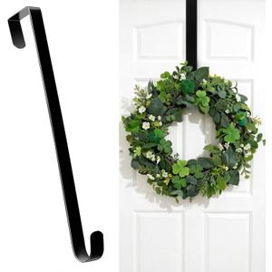 HOOSUN Wreath Hangers for Front Door,St Patricks Day Decorations,14" St Patricks Day Wreath Hook Holder,Over The Door Hooks Hanger,Metal Garland Hangers Hook for Patriotic Spring Wreath Porch Decor (Black 1 Pcs)