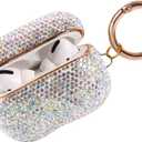 Sparkly Diamond Case for AirPods Pro 1&2 Generation with Keychain, Shockproof Protective Premium Bling Rhinestone Cover Skin Compatible with AirPods Charging Case (Multicolor Gold Plated)