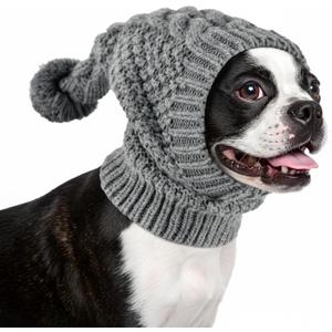 Vehomy Dog Knitted Hat Cat Christmas Wool Hat Pet Winter Accessories Warm Head Wrap with Ears Cover Puppy Hood Neck Headband Protector for Small Medium Large Dogs Grey (M)