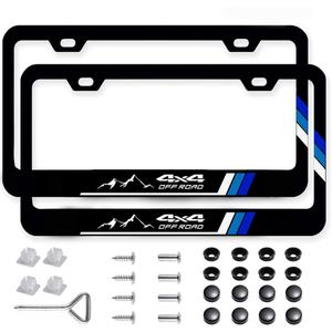 2Pack Tri-Color Stainless Steel License Plate Frames Holder with Screw Caps Rust-Proof, Weather-Proof fit for Toyota Tacoma 4Runner Tundra Rav4 Highlander Sequoia TRD -Blue02