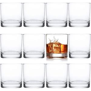 Kingrol 12 Pack Double Old Fashioned Whiskey Glasses, 10 oz Rocks Glasses Drinking Glasses for Scotch, Bourbon, Cocktails, Beverages, Water