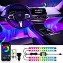 RGB Interior Car Strip Lights with Smart APP Control, Music Sync Under Dash Footwell Neon Internal Lighting Kit Multicolor, 12V LED Strip Lights for Cars, Trucks, SUVs with Car Charger(1 Set)