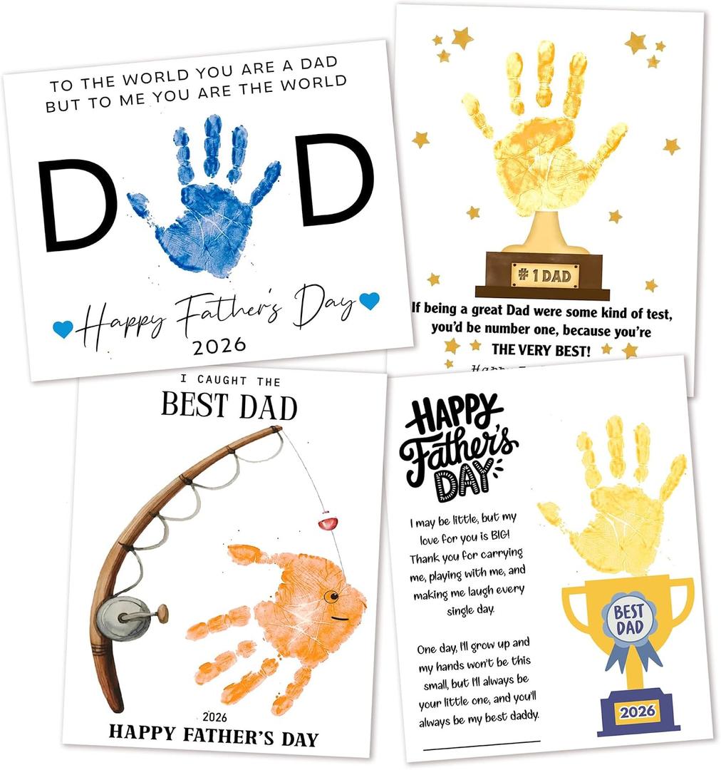 2 x Fathers Day Crafts from Kids - Custom Handprint Set 4, Personalized Best Dad Ever Handprint Kit Family Handprint Craft Keepsake Personalized Fathers Day Dad Gifts from Kids Daughter Son for New Dad