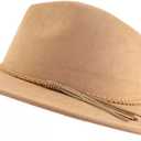 LIDHAY Big Wide Brim Fedora Hats for Women Men Western Suede Hat Large Felt Panama Hat Rancher Hat JP003 Camel
