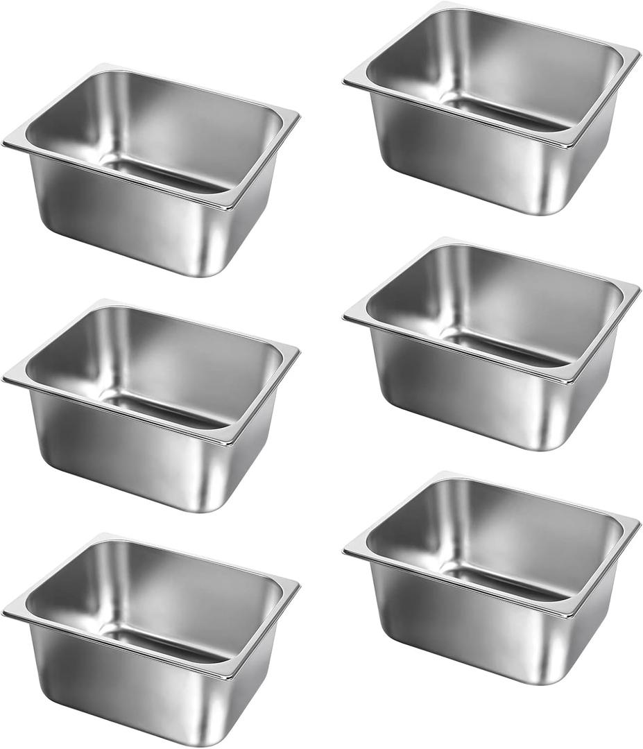 WantJoin Steam Table Hotel Pans 1/2 Half Size 4 Inch Deep Pack of 6, Stainless Steel Metal Tray Sets Food Storage Container for Restaurant Chafing Dishes Commercial Buffet Warmer Catering Supplies