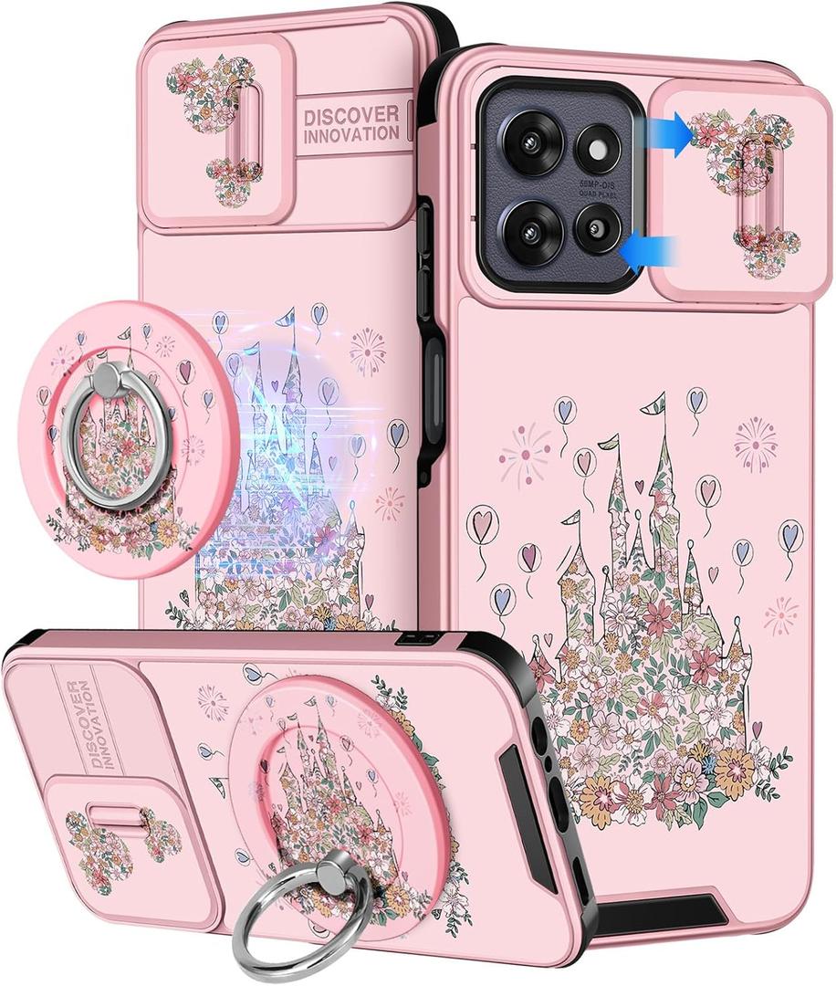 Buleens for Moto G Power 2025 Case - for Motorola Moto G Play 2025 Case Cute Designed with Ring Stand & Camera Cover Women Girl Aesthetic Kawaii Girly Flower Castle Phone Cover Compatible with Magsafe