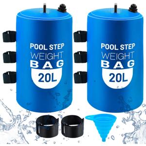 2PCS Pool Ladder Weights 20L/50lb Universal Pool Step Weights Sand Bag Waterproof 500D PVC Heavy Duty Swimming Pool Stair Weights for Above Ground and Inside Pool with 2 Handles and 1 Funnel Blue