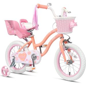 Glerc Petal Girls Bike for Ages 2-9, Kids Bike with Training Wheels, Basket & Streamers, Princess Style Kids Bicycle, for Girls, 14 Inch