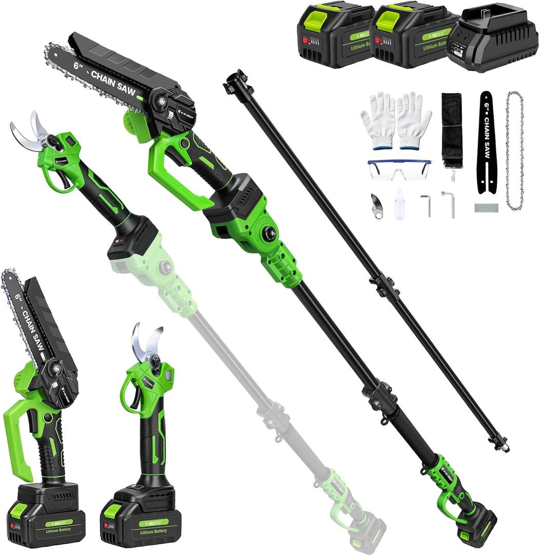 4-in-1 Electric Pole Saw&Pruning Shear Combo, 6" Pole Saw for Tree Trimming