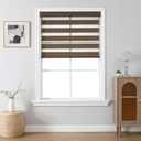 Joydeco Cordless Zebra Blinds for Windows, Dual Layer Light Control Window Blinds with Light-Proof Aluminum Cover, Free-Stop Roller Shades for Home & Office (Coffee,23" W x 75" H)
