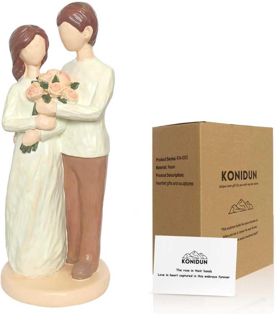 7" Mr & Mrs Couple Figurine for Valentines Day, Anniversary Wedding Gifts for Couple, Bridal Shower Gifts, Engagement Gift for Couples, Hand-Painted Resin Wedding Cake Toppers Christmas Decor (brown)