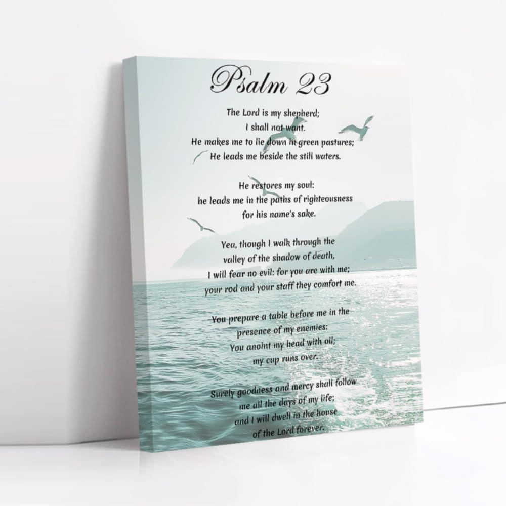 CCWORKERRY Psalm 23 Wall Art Bible Verse Canvas Print Framed Christian Scripture Pictures Religious Artwork Baptism Gift Church Home Decor(Teal,16L x 20W)