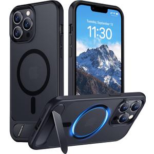 Temdan Magnetic Compatible with iPhone 13 Pro Case, [Built-in Invisible Kickstand][Compatible with MagSafe] [Military Grade Shockproof] Slim Translucent Matte Phone Case for iPhone 13 Pro 6.1" (Black)