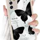 for Samsung Galaxy A15 5G Cute Phone Case 6.5", Aesthetic Creative Black Butterfly Marble Pattern Print Design Women Girly Case Camera Protective Cover Shockproof Silicone Soft Slim TPU Funda
