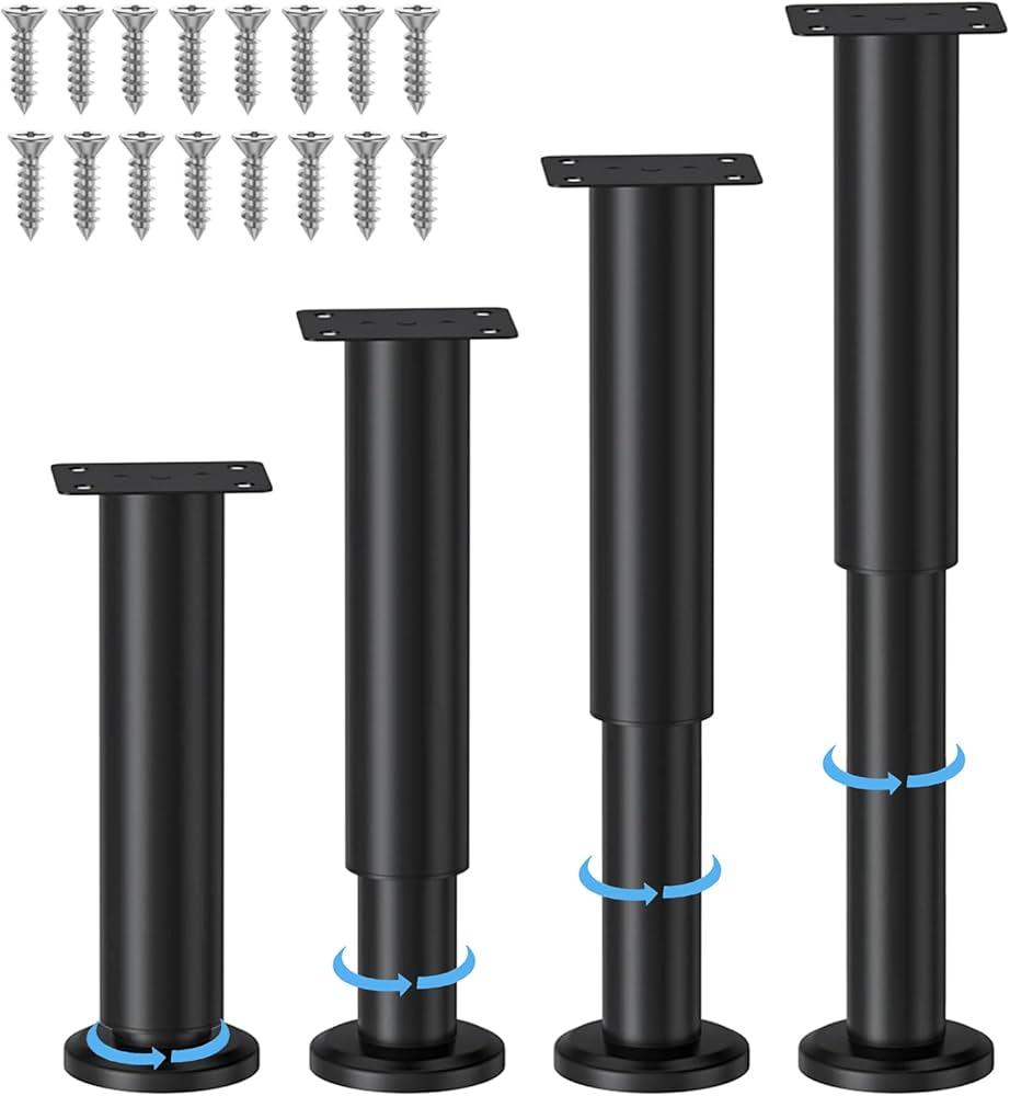 4 Pcs Adjustable Bed Support Legs for Beds Frame/Beds Center Slat, Metal Adjustable Furniture Legs 7.08-11.8 inch for Bed/Sofa/Cabinet/Couch/Dresser/Table