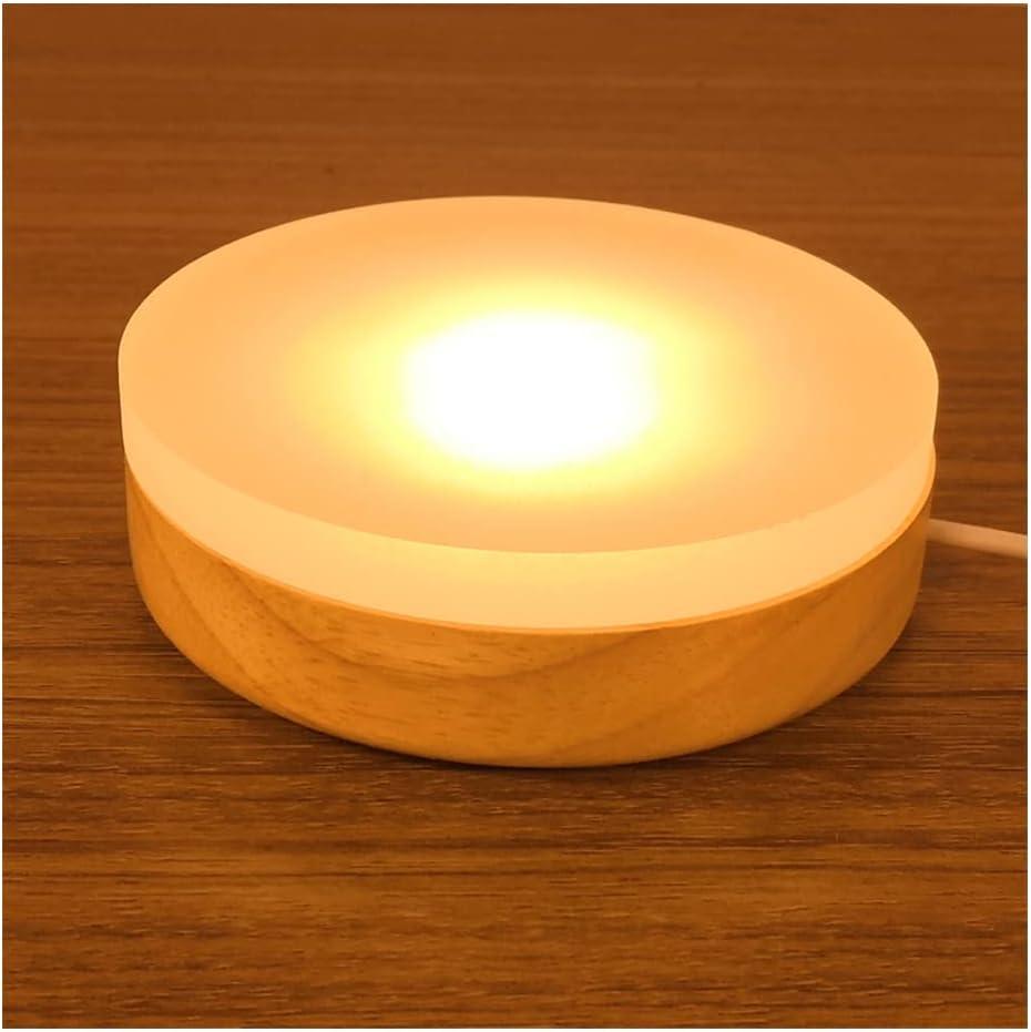 3 Colors Adjustable Light Display Base, Wooden Led Lighted Base Stand for Crystal Glass Vase Resin Art Home Decor (Large-4.7inch)