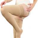 20-30 Compression Socks for Women Men, Thigh High Compression Stockings, Support Hose for Women Compression, Travel Toeless Women's Compression Socks, Light Open Toe Pregnancy Support Socks (XL, SKIN)