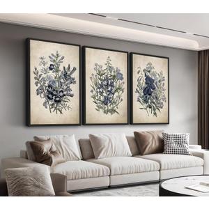 Large Framed Botanical Wall Art - Jane Loudon Floral Wall Decor Set of 3 Vintage Flower Painting Prints Retro Rustic Morning Glory Canvas Pictures for Living Room Bedroom Office Artwork 20"x28" Each