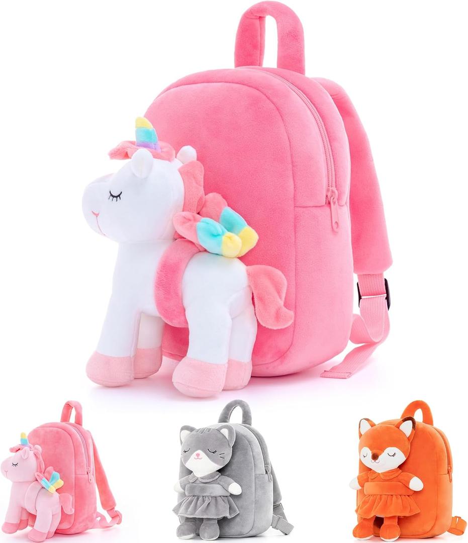 Lazada Unicorn Toddler Backpack Stuffed Unicorn Toys Kids Backpacks with Toy White 9.5"