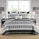 Homzard King Size Comforter - 100% Cotton, Black White Striped King Quilt Bedding Set,Black Grey Plaid Striped Bedding King,Farmhouse Lightweight Comforter for Bed,All Season