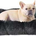 EHEYCIGA Fluffy Dog Crate Bed for Medium Dogs, Plush Faux Fur Crate Pad, Calming Anti Anxiety Medium Dog Bed, Washable Soft Warm Mat with Non-Slip Bottom, Dark Grey