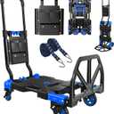 Folding Hand Truck, 2 in 1 Portable Heavy Duty Carrying Moving Dolly Cart with 4 Foldable Wheels and Retractable Handle Duty 330lbs (Blue)