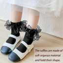 2 x Girls Ruffle Socks Frilly Double Lace Socks Cotton Turn Cuff Socks Toddler Pageant Socks for Girls 3/6 Pack
