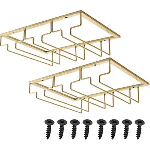 eywlwaar Gold Wine Glass Rack Stemware Holder Wine Glass Holder Wine Glass Hanger 11.8 Inch Long 3 Rows (2Pack-Gold, 3 Rows-2 Pack)