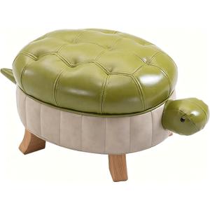 Animal Footstool Turtle Upholstered Ottoman PU Leather Pouf Wood Foot Stool Rest for Living Room Bedroom Sofa Bench Seat Chair, Grass (Small, Grass Green)