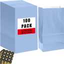 Bakepacker 100 Pcs Light Blue Treat Paper Bags with 100 Stickers 5.1"x3.1"x9.4" Small Party Gift Bag Snack Bag without Handle