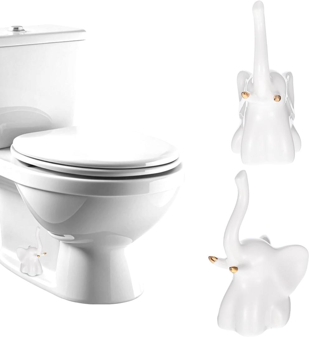 2 Pack Toilet Bolt Covers Decorative,Lovely Ceramic Elephant Shaped Toilet Bolt Caps Decorative to Prevent Rusting,Easy Installation Kit for Bathroom Decor(White)