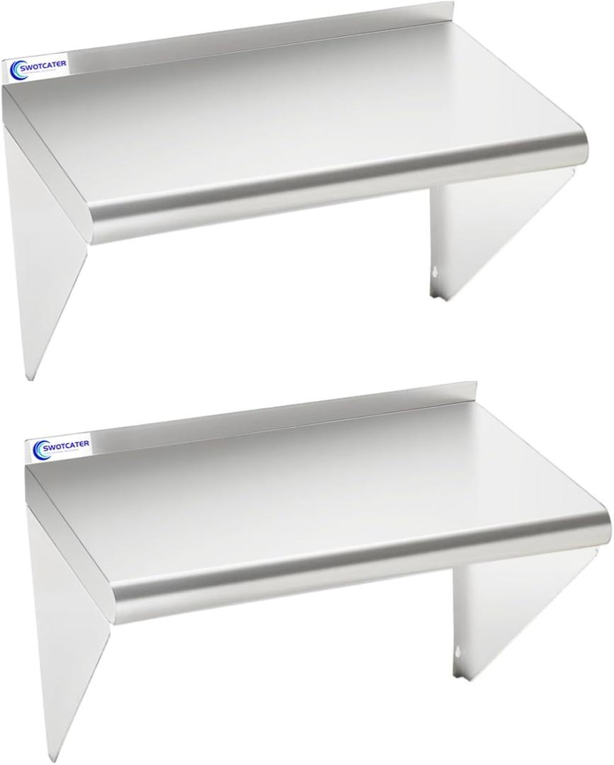 Stainless Steel Shelf 2 Pack 18"x24", Wall Mounted Metal Shelves